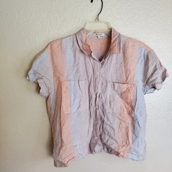 Madewell Linen Beachside Shirt in Ombré Stripe sz S - Picture 3 of 9
